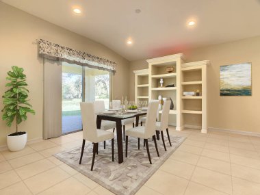 yemek alanı ile modern iç tasarım. 3d oluşturma