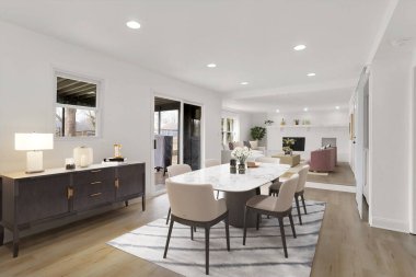 Modern evin mutfak iç tasarımı. 3d oluşturma