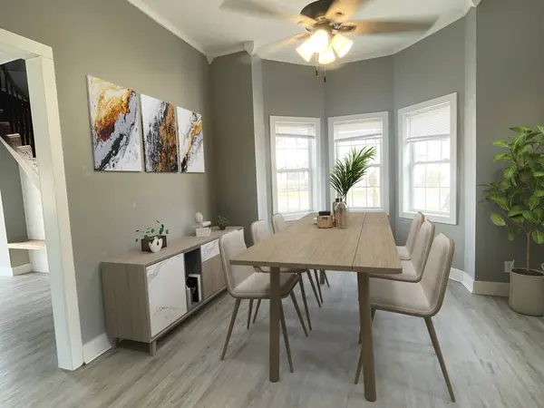 beautiful view of dining area in new home. 3d rendering