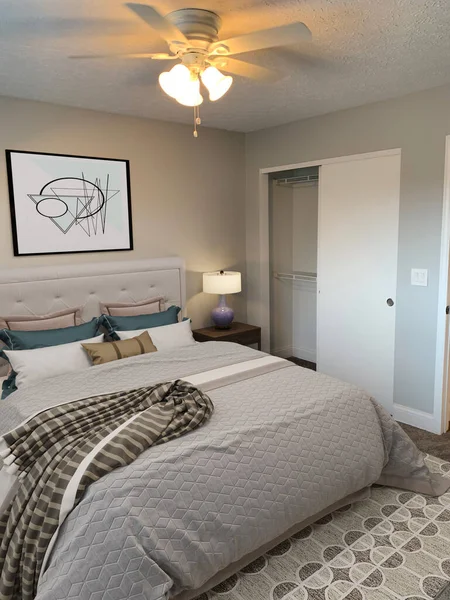 モダンな寝室デザイン 3Dインテリアデザインコンセプト — ストック写真