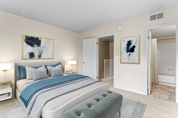 モダンな寝室デザイン 3Dインテリアデザインコンセプト — ストック写真
