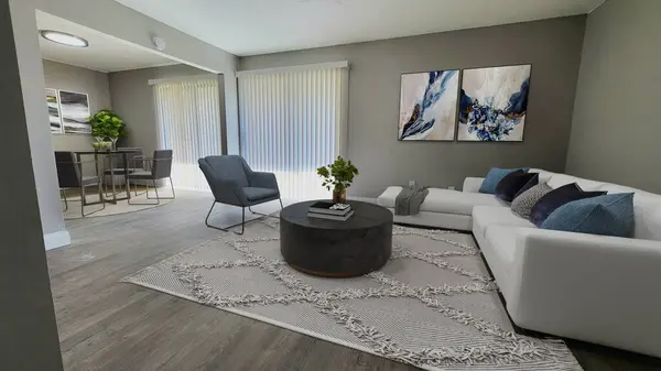 Modern oturma odasının içinde kanepe var. 3d oluşturma