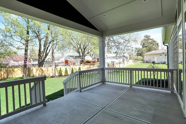beautiful backyard view from porch. 3d rendering