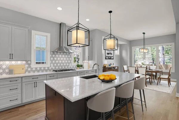 Modern mutfaktaki dolaplar ve aletler. 3d oluşturma