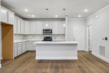 Modern mutfak iç tasarımı. 3d oluşturma