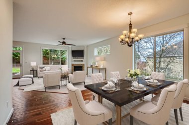 yemek alanı ile modern iç tasarım. 3d oluşturma