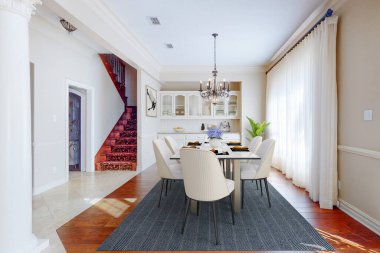 Modern evin mutfak iç tasarımı. 3d oluşturma