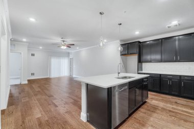 Yeni evdeki modern mutfak, 3D renderig