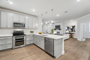 Modern mutfak iç tasarımı. 3d oluşturma