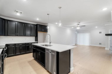 Yeni evdeki modern mutfak, 3D renderig