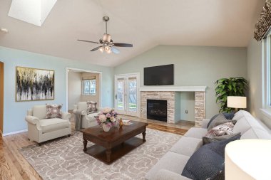 Kanepeli modern oturma odası. 3d oluşturma