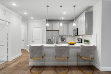 Modern mutfak iç tasarımı. 3d oluşturma