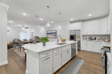 Modern evin mutfak iç tasarımı. 3d oluşturma