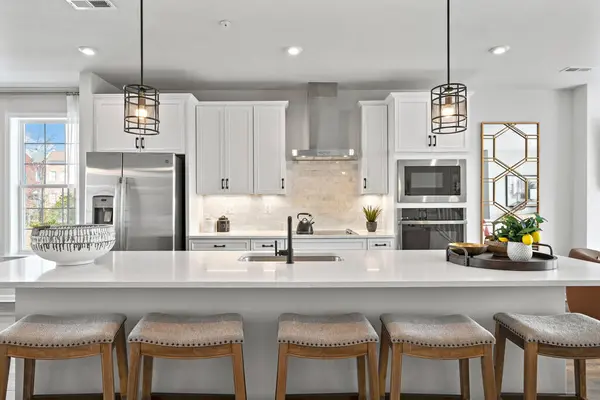 cabinets and appliances in modern kitchen. 3d rendering