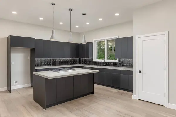 new kitchen design in modern home. 3d rendering
