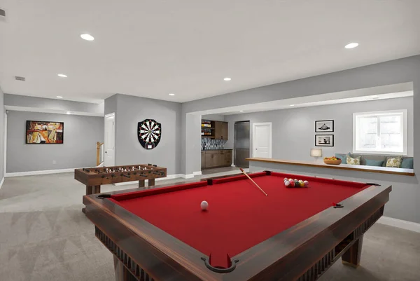 billiard room interior with a table. 3d rendering