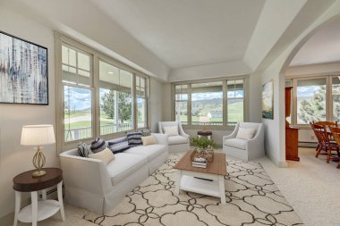 Kanepeli modern oturma odası. 3d oluşturma 