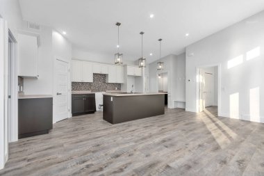 Modern mutfak odası iç tasarımı, 3D tasarım.