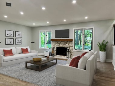 Modern Oturma Odası İç Tasarım. 3d render