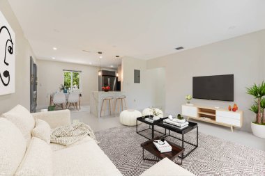 Modern Oturma Odası İç Tasarım. 3d render