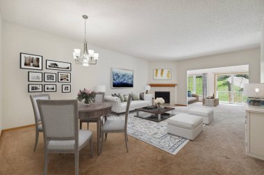 Modern Oturma Odası İç Tasarım. 3d render