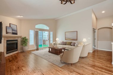 Kanepeli modern oturma odası. 3d oluşturma