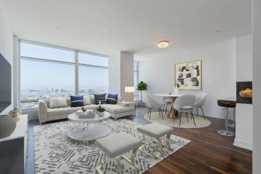 Modern Oturma Odası İç Tasarım. 3d render