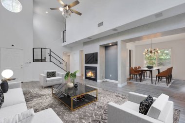 Kanepeli modern oturma odası. 3d oluşturma 