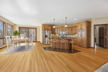 Modern mutfaktaki dolaplar ve aletler. 3d oluşturma