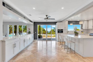 Modern mutfak iç tasarımı. 3d oluşturma