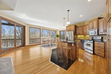 Modern mutfaktaki dolaplar ve aletler. 3d rendeirng