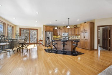 Modern mutfaktaki dolaplar ve aletler. 3d rendeirng