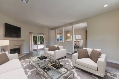 Kanepeli modern oturma odası. 3d oluşturma 