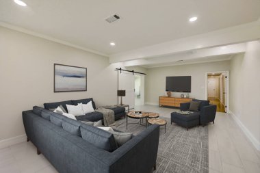 Modern oturma odası iç tasarımı, 3D görüntüleme