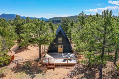 Ormandaki güzel ahşap ev. 3d oluşturma 