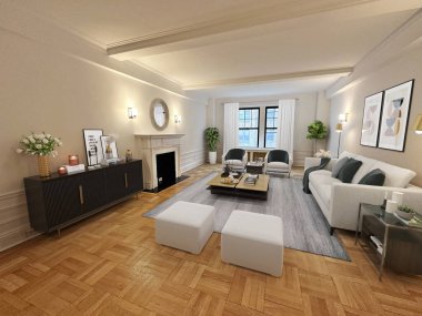 Kanepeli modern oturma odası. 3d oluşturma