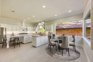 Güzel evdeki yemek odasının 3 boyutlu iç tasarımı