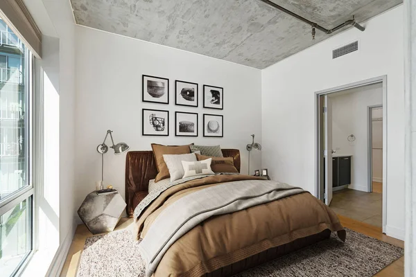 Darstellung Des Gemütlichen Schlafzimmers Modernen Zuhause — Stockfoto