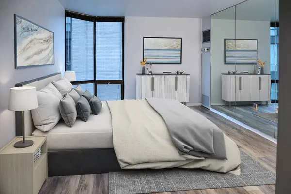 Rendering Cozy Bedroom Modern Home — Stock Photo, Image