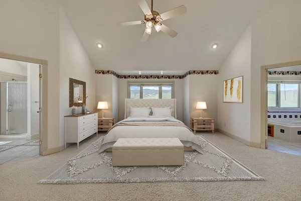 居心地の良い寝室のインテリアの3Dレンダリング — ストック写真
