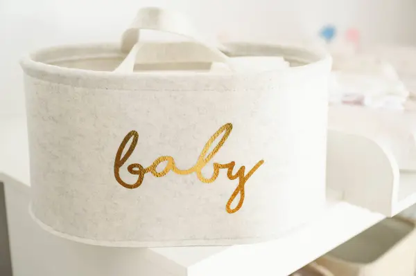 Textile Basket Newborn Baby Nursery Room — Stock Photo, Image
