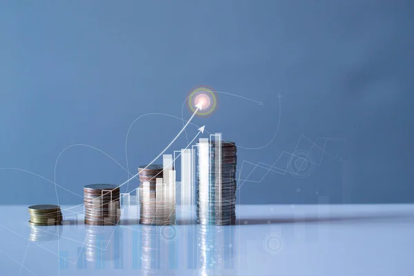 Poner Monedas Gráfico Crecimiento Inversión Empresarial Planificación Estratégica Para Aumentar — Foto de Stock