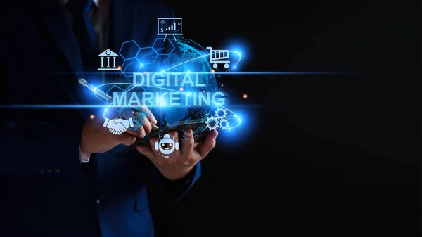 Digital Marknadsföring Internetreklam Och Försäljning Ökar Affärsteknik Koncept Affärsman Tillgång — Stockfoto