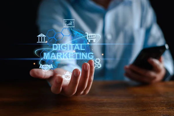 Marketing Cyfrowy Reklamy Internetowe Sprzedaży Zwiększyć Koncepcję Technologii Biznesowych Biznesmen — Zdjęcie stockowe