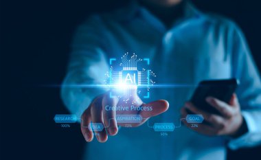 AI öğrenme makinesi teknolojisi konsepti. İş Analizleri için yapay zeka, modern teknoloji, internet ve ağ teknolojisi için yapay zeka.