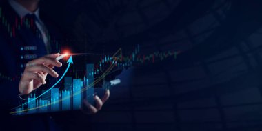 Finansal yatırım konsepti için uygun borsa veya önx ticaret grafiği ve şamdan grafiği. Ekonomik eğilimleri analiz eden iş adamı iş fikri ve tüm sanat tasarımı için arka plan.