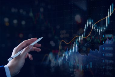 Finansal yatırım konsepti için uygun borsa veya önx ticaret grafiği ve şamdan grafiği. Ekonomik eğilimleri analiz eden iş adamı iş fikri ve tüm sanat tasarımı için arka plan.