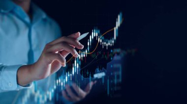 Finansal yatırım konsepti için uygun borsa veya önx ticaret grafiği ve şamdan grafiği. Ekonomik eğilimleri analiz eden iş adamı iş fikri ve tüm sanat tasarımı için arka plan.