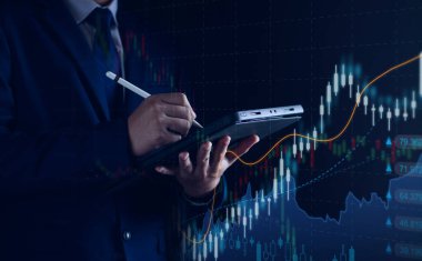 Finansal yatırım konsepti için uygun borsa veya önx ticaret grafiği ve şamdan grafiği. Ekonomik eğilimleri analiz eden iş adamı iş fikri ve tüm sanat tasarımı için arka plan.