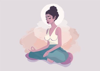 Nilüfer pozisyonunda bir kız, beyaz ay ve sislerin arkasında.